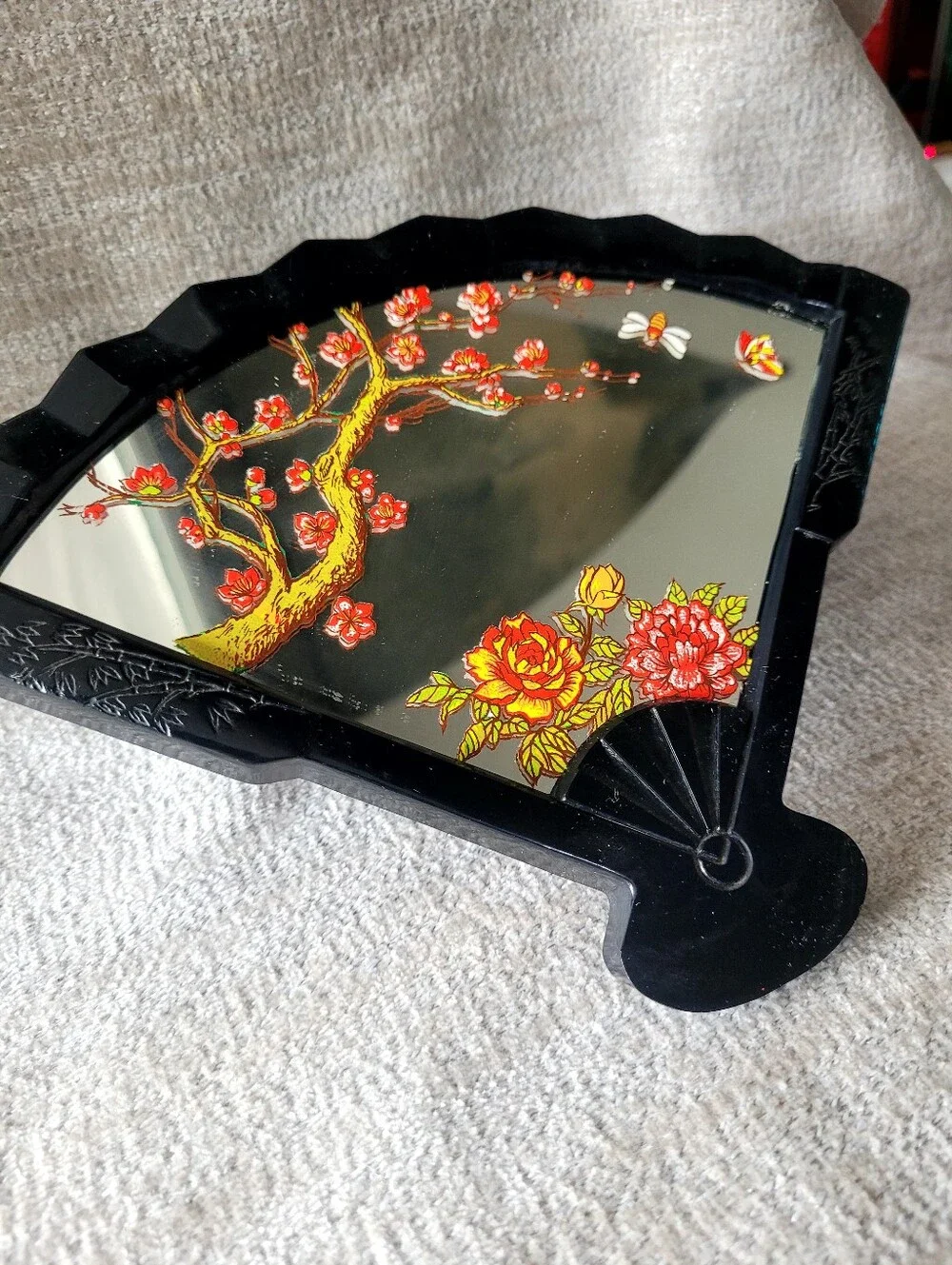 Vintage Yaps Cherry Blossom Musical Asian Fan Mirror Madame Butterfly 1980s